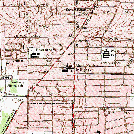 Topographic Map of Alamo Heights Junior High School, TX