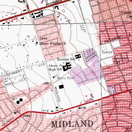 Topographic Map of Alamo Junior High School, TX