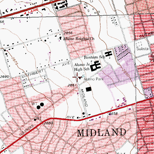 Topographic Map of Alamo Park, TX
