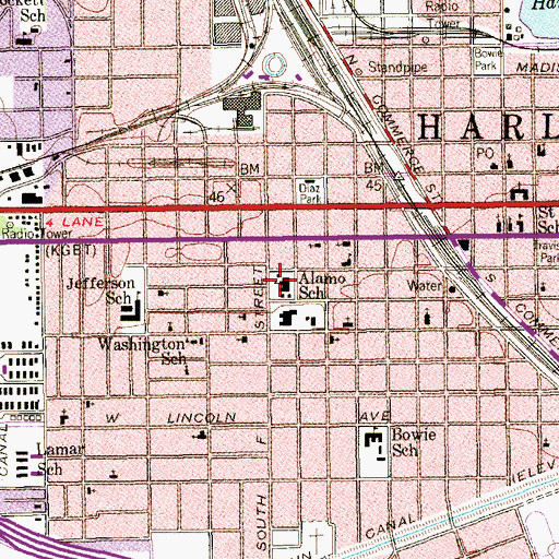 Topographic Map of Alamo School, TX