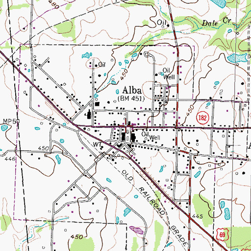 Topographic Map of Alba, TX