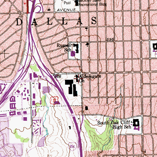 Topographic Map of Aldersgate Church, TX