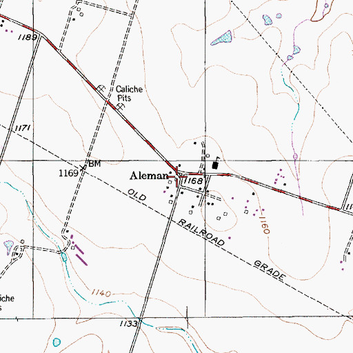 Topographic Map of Aleman, TX