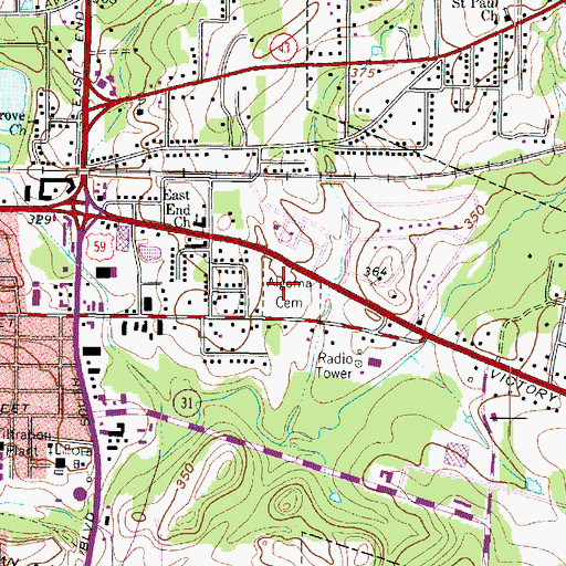 Topographic Map of Algoma Cemetery, TX