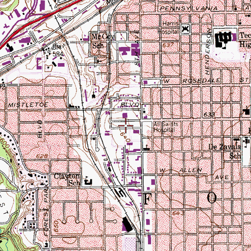 Topographic Map of Baylor All Saints Medical Center at Fort Worth, TX
