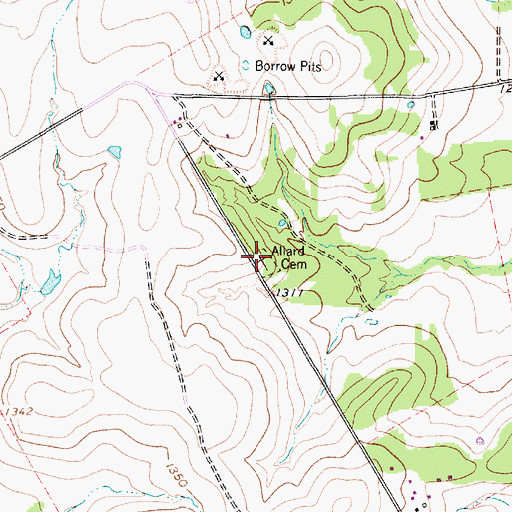 Topographic Map of Allard Cemetery, TX