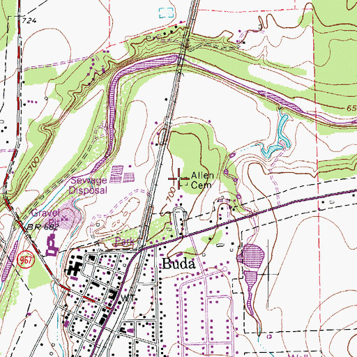 Topographic Map of Allen Cemetery, TX