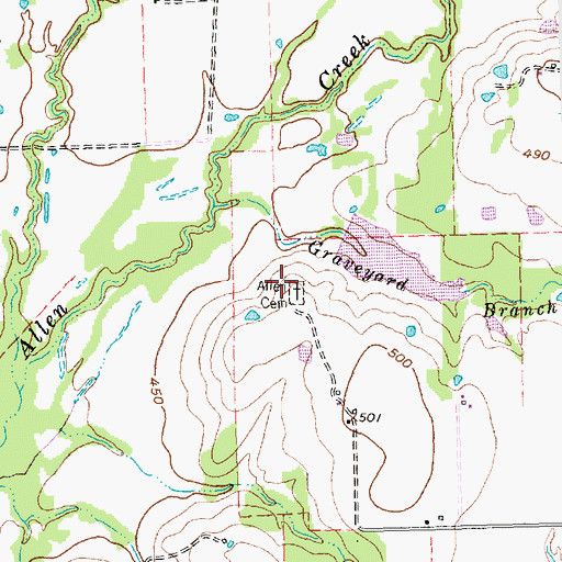 Topographic Map of Allen Cemetery, TX