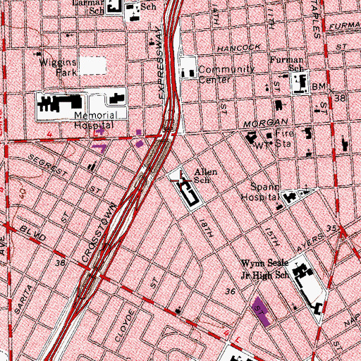 Topographic Map of Allen School, TX