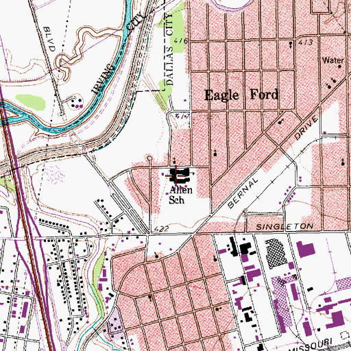 Topographic Map of Allen School, TX