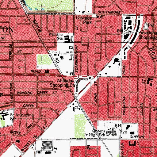 Topographic Map of Allendale Shopping Center, TX