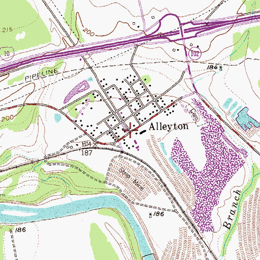 Topographic Map of Alleyton, TX