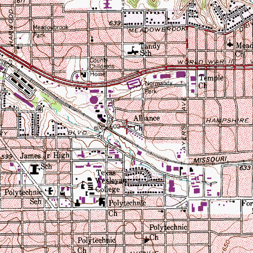 Topographic Map of Alliance Church, TX