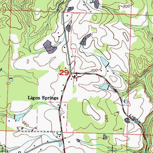 Topographic Map of Ligon Springs Church of Christ, AL