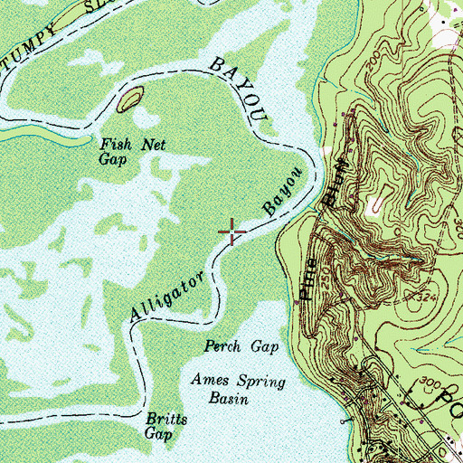 Topographic Map of Alligator Bayou, TX