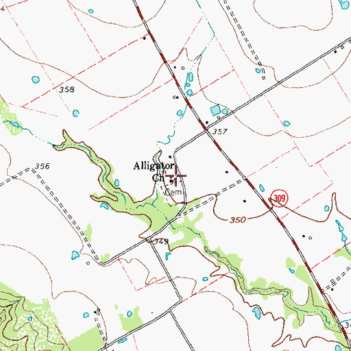 Topographic Map of Alligator Church, TX