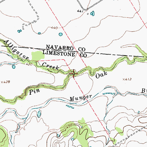 Topographic Map of Alligator Creek, TX