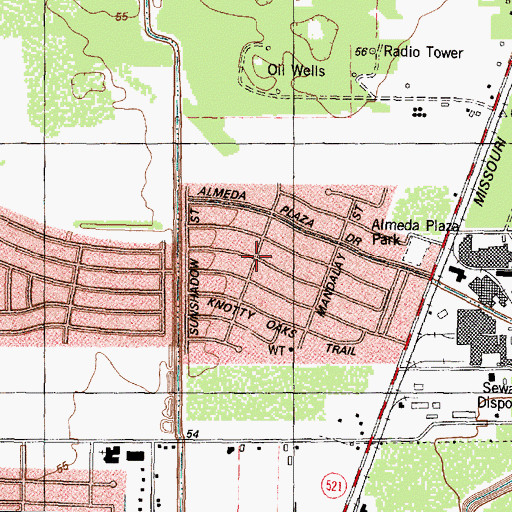 Topographic Map of Almeda Plaza, TX