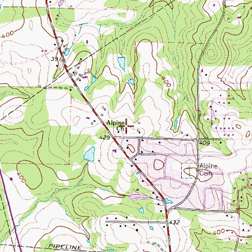 Topographic Map of Alpine Church, TX