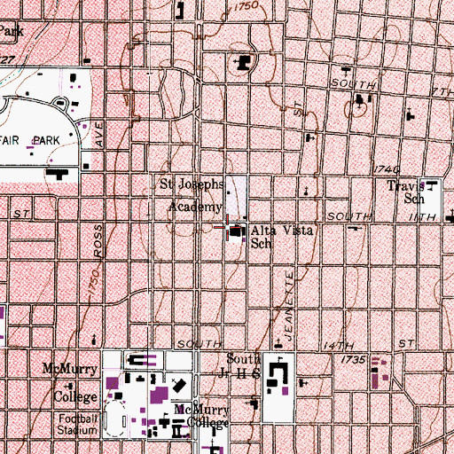 Topographic Map of Alta Vista School, TX