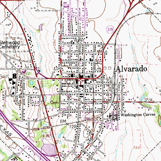 Topographic Map of Alvarado, TX