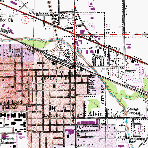 Topographic Map of Alvin, TX