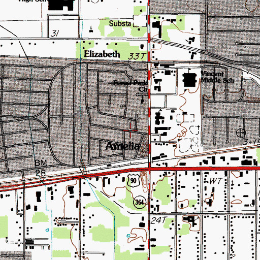 Topographic Map of Amelia, TX