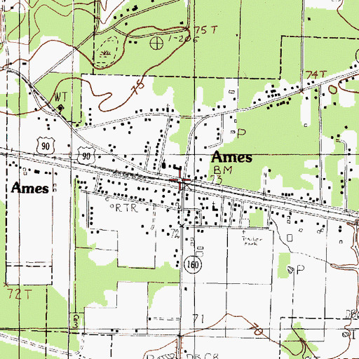 Topographic Map of Ames, TX