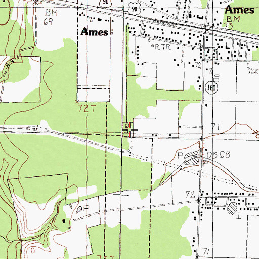 Topographic Map of Ames Cemetery, TX