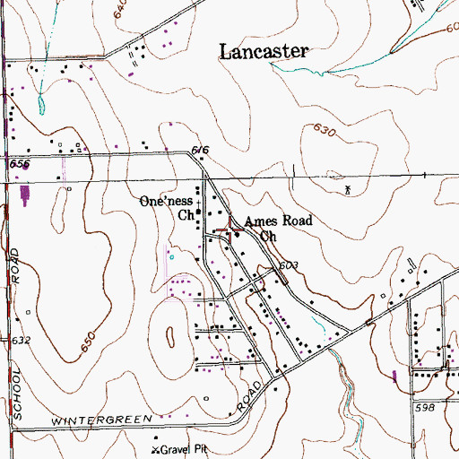 Topographic Map of Ames Road Church, TX