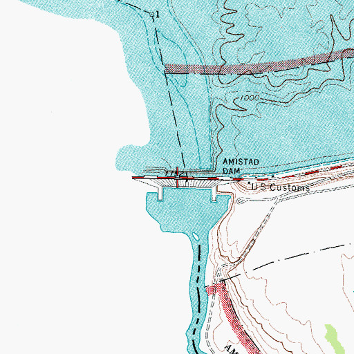 Topographic Map of Amistad Dam, TX
