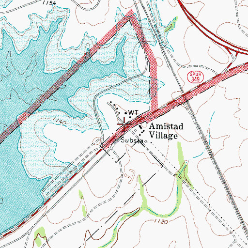 Topographic Map of Amistad Village, TX