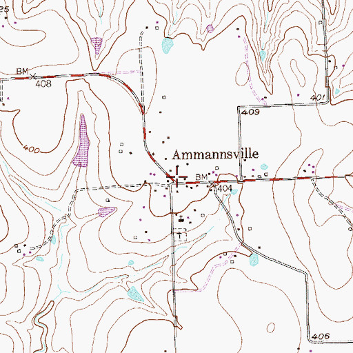 Topographic Map of Ammannsville, TX