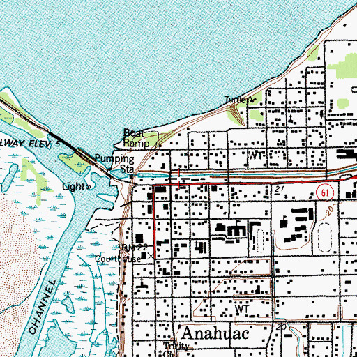 Topographic Map of Anahuac, TX