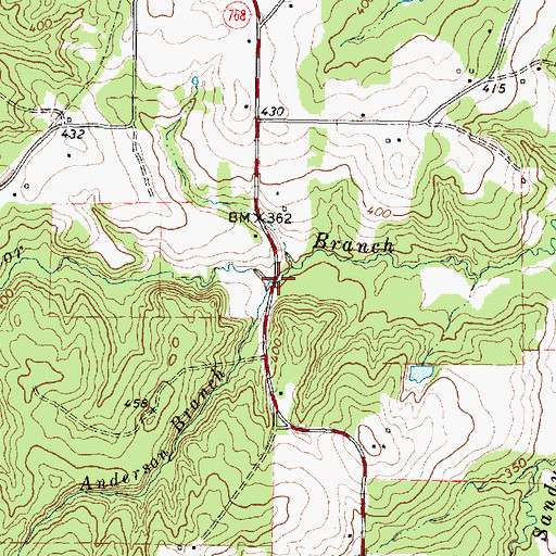 Topographic Map of Anderson Branch, TX