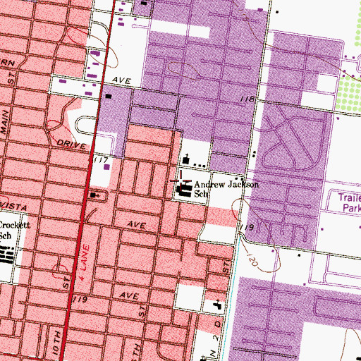 Topographic Map of Andrew Jackson School, TX