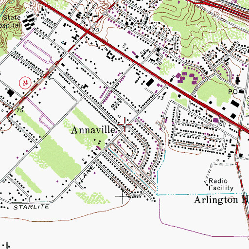 Topographic Map of Annaville, TX