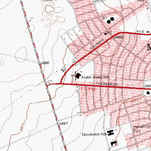 Topographic Map of Anson Jones School, TX