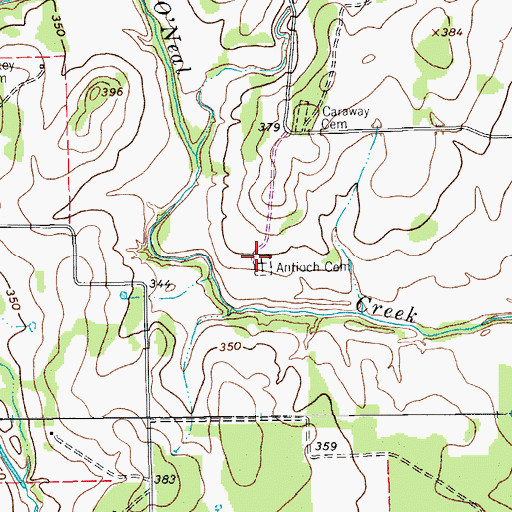 Topographic Map of Antioch Cemetery, TX