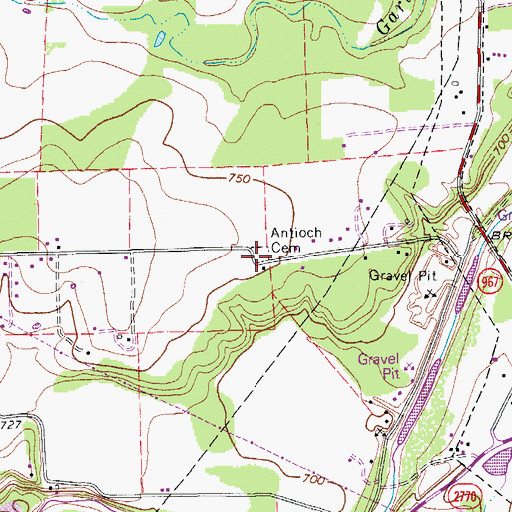 Topographic Map of Antioch Cemetery, TX