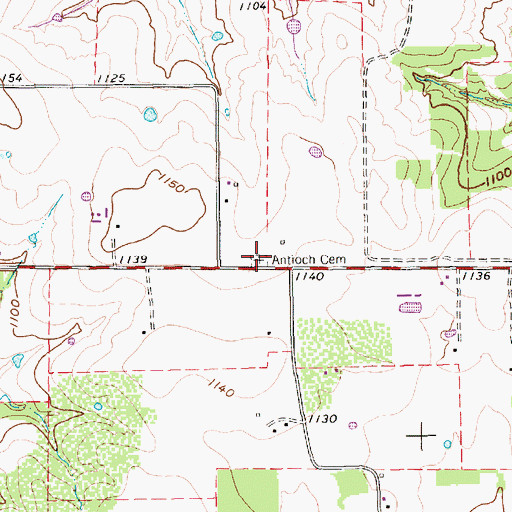 Topographic Map of Antioch Cemetery, TX