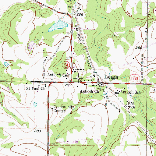 Topographic Map of Antioch Cemetery, TX