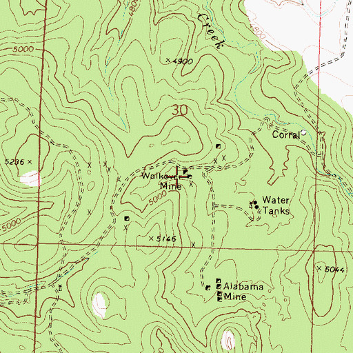 Topographic Map of Walkover Mine, AZ