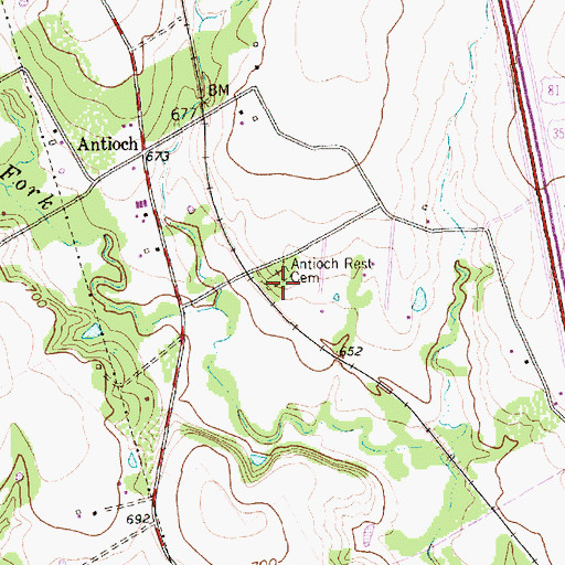 Topographic Map of Antioch Rest Cemetery, TX
