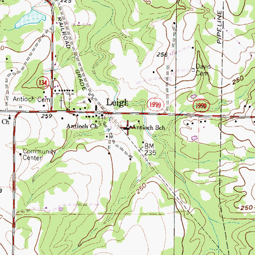 Topographic Map of Antioch School, TX