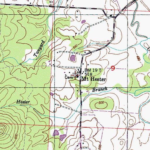 Topographic Map of Mount Hester Cemetery, AL