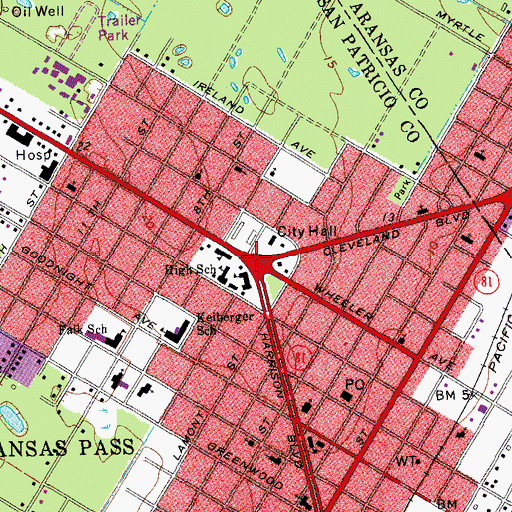 Topographic Map of Aransas Pass, TX