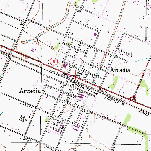 Topographic Map of Arcadia, TX