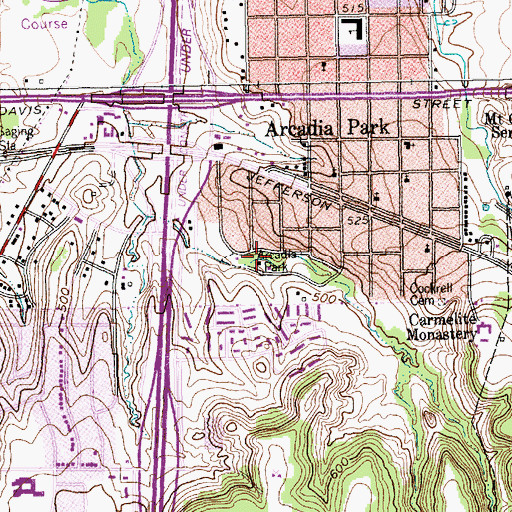 Topographic Map of Arcadia Park, TX