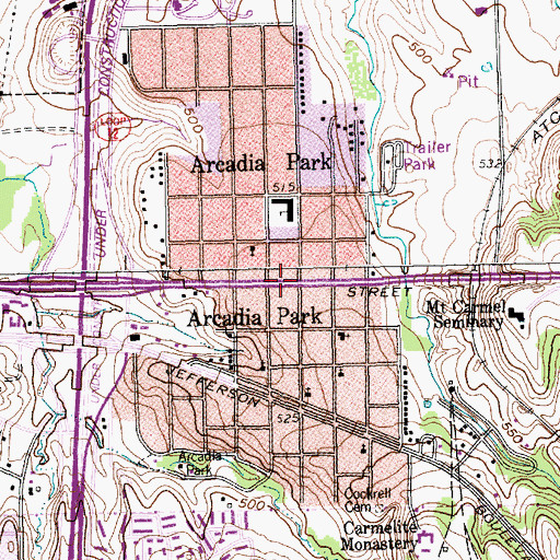 Topographic Map of Arcadia Park, TX